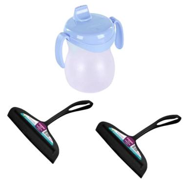 Imagem de Conjunto de 2 Rodo Plástico Multiuso Preto com Raspador 18cm + 1 Copo Infantil 310ML Atóxico Azul