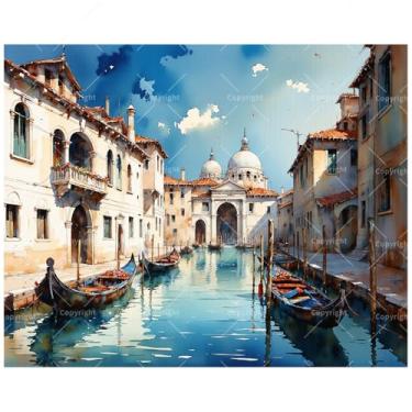 Imagem de Kit de pintura por números para adultos – Pintura DIY de canal de gôndola de Veneza em tela 40,6 x 50 cm, conjunto de tinta acrílica, adequado para iniciantes, arte para decoração de casa ou presentes