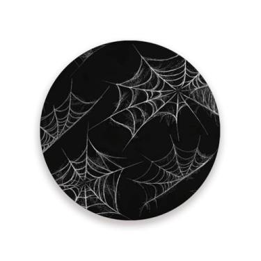 Imagem de JUZIHAI Conjunto de 2 porta-copos de teia de aranha de Halloween, porta-copos redondos de pedra de cerâmica absorvente de 9 cm com base de cortiça, tapete de proteção de mesa para cozinha, bar