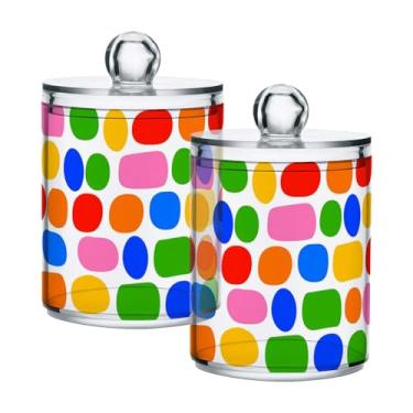 Imagem de Qilmy Pacote com 2 suportes artísticos para círculos geométricos, ovais, boticário, frascos de boticário, vasilha organizadora de banheiro para cotonetes, bolas de algodão, almofadas de maquiagem, fio