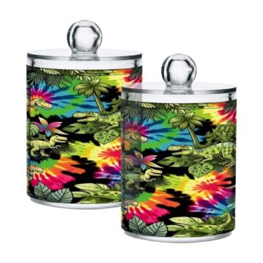 Imagem de Qilmy Conjunto com 2 suportes vibrantes para dinossauros da selva, frascos de boticário de 400 ml, vasilha organizadora de banheiro para cotonetes, bolas de algodão, almofadas de maquiagem, fio dental