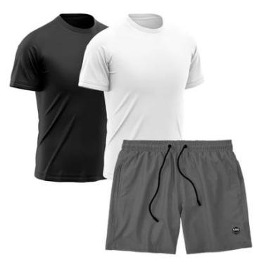 Imagem de Kit 2 Camisetas Dry Treino Fitness Academia + Short Bermuda Cinza-Masculino