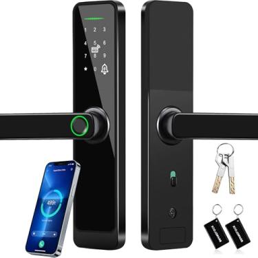 Imagem de Fechadura Eletrônica Digital Inteligente 5 em 1, LucZeng Fechadura Biometria com Tuya Wi-Fi, Touch Screen Fechadura Digital - Abertura via Biometria, Senha Numérica, Cartão IC, Chave e APP