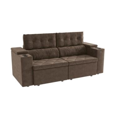 Imagem de Sofá 3 Lugares Retrátil e Reclinável Otto com Porta-Copos Bouclé Marrom