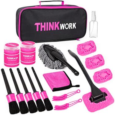 Imagem de THINKWORK Kit interior de espanador de carro rosa, kit perfeito de escova de detalhes de carro para limpar janelas, para-brisa, painel e saídas de ar adequado para todos os carros