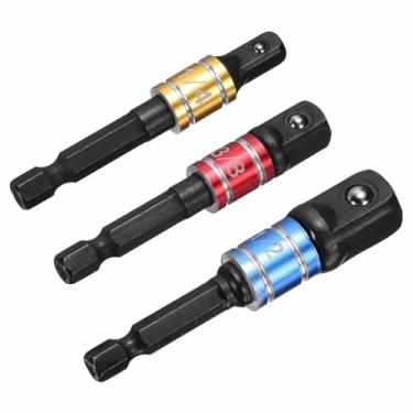 Imagem de HARFINGTON Conjunto de extensão de soquete de chave de impacto, 3 peças, 1/10.2 cm, 3/20.3 cm, 1/5.1 cm, adaptador de haste hexagonal brilhante de 1/10.2 cm para chaves de fenda, preto