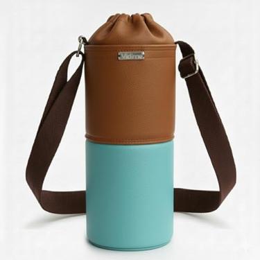 Imagem de Bolsa Térmica (MARROM COM TIFFANY) RAMIERE para Garrafa de 750 ML em Couro Sintético - Coleção Cores VERÃO 2026