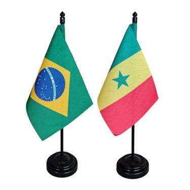 Imagem de Kit Bandeira de Mesa Brasil e Senegal, 26cm Altura, 18x11cm, Multicolorido, Oxford, Base Plástica, Decoração, Eventos, Escritório