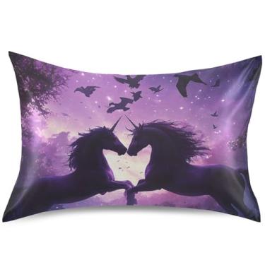 Imagem de Capas de almofada de cetim roxo com unicórnios de cavalo padrão Queen King capa de travesseiro de animais refrescantes capas de travesseiro confortáveis, tamanho Queen, 76,2 cm x 50,8 cm