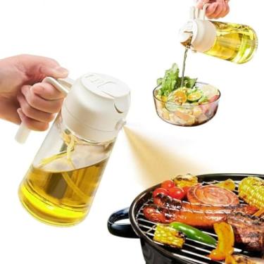 Imagem de Pulverizador de Óleo e Azeite 2 em 1, Vidro Transparente com Tampa Dupla Função, 470ml, Sistema Spray e Dosador para Cozinha, Antivazamento com Controle de Fluxo (Branco)