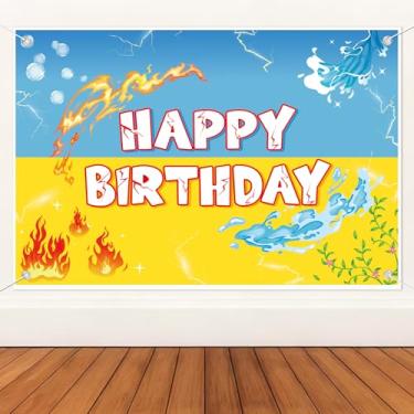 Imagem de Banner de Fundo de Aniversário com Desenho Animado, 100x150cm Azul e Amarelo Tema Anime Decoração Festa Adereços para Fotos Material para Festa Aniversário Infantil