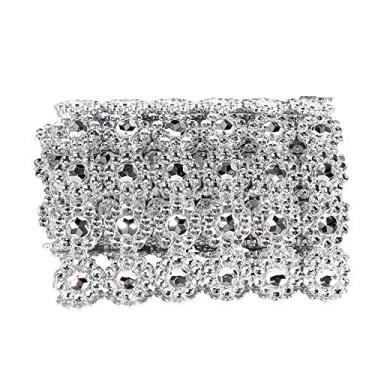 Imagem de GLOGLOW Ferramentas de Panificação e Pastelaria Plástico Galvanizado, Prata, 3,9 Polegadas de Largura, 1 Jarda de Comprimento, 6 Fileiras de Diamantes Simulados, para Casamentos e Festas Fita de Malha de Diamante, Nan