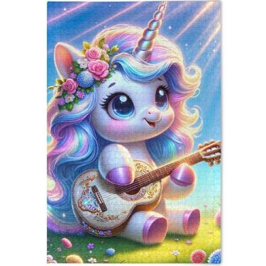 Imagem de Quebra-cabeça personalizado de unicórnio guitarrista para adultos 500 peças cenário animal arte decoração homens presentes exclusivos família elefante branco, 52 cm x 37,8 cm