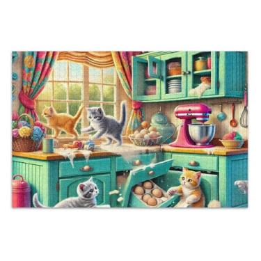 Imagem de Quebra-cabeças para adultos 500 peças presentes de elefantes brancos difícil família quebra-cabeça arte decoração pintura engraçado gato cozinha caos 50,5 x 14,9 polegadas