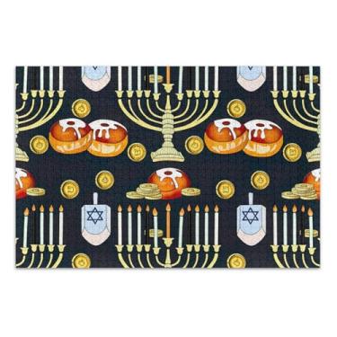 Imagem de Quebra-cabeça tradicional Hanukkah Menorá preto para adultos 500 peças arte floral animal divertido brinquedo adulto engraçado presentes de jogo de quebra-cabeça, 51 x 35 centímetros