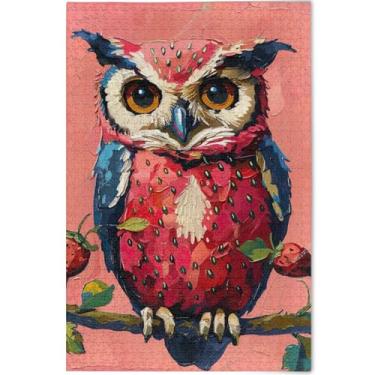Imagem de Quebra-cabeças engraçados personalizados com estampa de coruja de morango 500 peças para adultos cenário arte animal quebra-cabeças duros para adultos divertido bobo, 52 cm x 37,8 cm