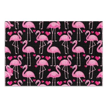Imagem de Quebra-cabeça de 500 peças para adultos presentes para amantes de quebra-cabeça flamingo rosa corações pretos difícil família quebra-cabeça pintura de belas artes, 51 x 35 centímetros