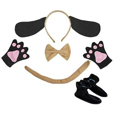 Imagem de Petitebella Tiara de cachorro com laço e luvas infantis 5 peças fantasia (tamanho único, cachorro - 1)