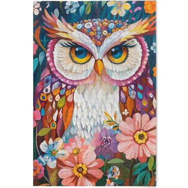 Imagem de Quebra-cabeça com estampa floral de coruja colorida, 1000 peças, cenário de adultos, decoração de arte animal, quebra-cabeças legais para adultos, presentes personalizados para amantes de