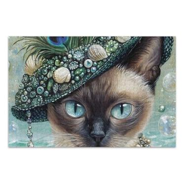 Imagem de Quebra-cabeças de chapéu de penas de gato siamês vintage 500 peças de desenho animado adulto animal personalizado difícil grande quebra-cabeça elefante branco, 51 x 35 cm