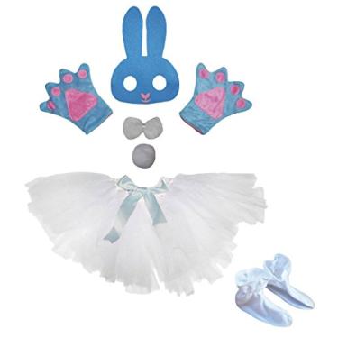 Imagem de Petitebella Máscara de coelho com laço e luvas tutu para cauda, 6 peças, fantasia 1-5 anos (azul claro, tamanho único)