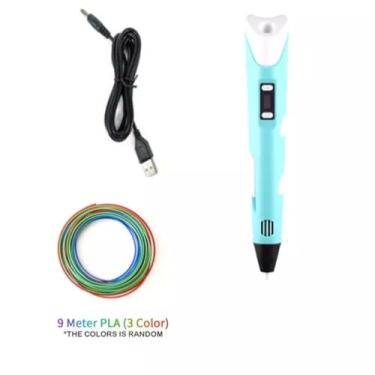 Imagem de Caneta 3D USB Bivolt com Filamento, Azul, Brinquedo Educativo Eletrônico para Crianças, Display LCD de Temperatura