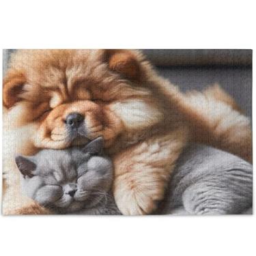 Imagem de Quebra-cabeça de gato engraçado para cães Chow Chow para adultos 1000 peças divertidas elefantes brancos presentes paisagem quebra-cabeças decoração de casa, arte de decoração de casa, 75 cm x 50 cm