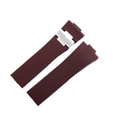 Imagem de GANYUU Pulseira de relógio de silicone para Ulysse-Nardin Marine pulseira de borracha impermeável esportiva 25 x 12 mm relógios masculinos esportivos (pulseira marrom prata)