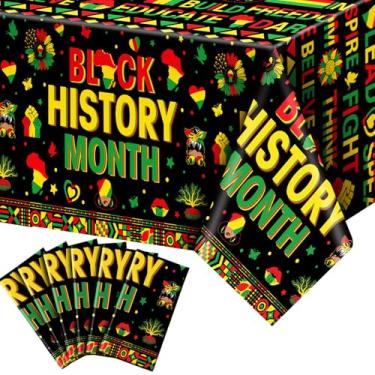 Imagem de Fullhawl 6 peças de toalha de mesa de plástico descartável do mês da história negra 137 x 272 cm toalha de mesa preta para festa de fevereiro afro-americano (declaração)