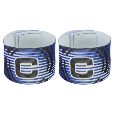 Imagem de Braçadeira de 30 x 6 cm de Capitão C de Futebol, Pacote com 2 Bandas Elásticas Unissex de Nylon Ajustável para Treinamento de Equipes Jovens e Adultos, Azul