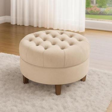 Imagem de Puff Redondo Capitonê Amsterdã Decorativo Moderno Suede Para Sala Esta
