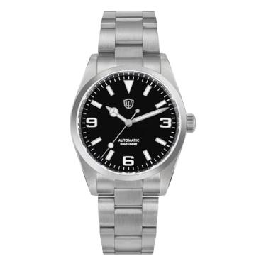 Imagem de watchdives Relógio automático WD6610, movimento japonês 9015, 37 mm, cristal de safira, relógio de pulso masculino à prova d'água de 100 m com fecho rápido de ajuste OTF, Preto