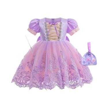 Imagem de Vestido De Festa Princesa Rapunzel Com Flores Bordadas Para Meninas, V