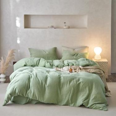 Imagem de VM VOUGEMARKET Capa de edredom de algodão musselina tamanho queen ultramacia, respirável e leve como gaze texturizada com fecho de zíper conjunto de capa de edredom minimalista - 228,6 cm x 228,6 cm,