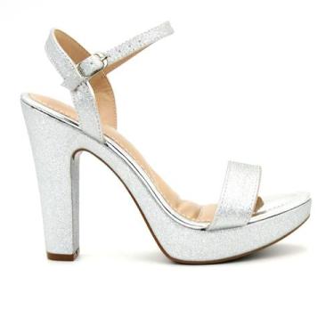 Imagem de Sandália Original Via Uno Salto Alto Meia Pata Feminino 021, 36, Prata
