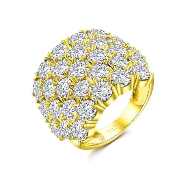 Imagem de CAIDIKA Anéis de pedra preciosa pave para mulheres e homens prata esterlina 925/banhado a ouro 14K grosso cúpula anel aniversário coquetel joias, tamanho 6 a 10 (com caixa de presente), Zircônia