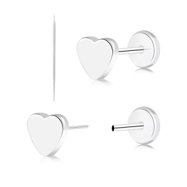 Imagem de Rocemuti Brinco de coração de titânio sem rosca e costas planas, hipoalergênico, joia de costas planas confortáveis em ouro, rosa, prata, preto, 5mm, Titânio, Sem pedra preciosa