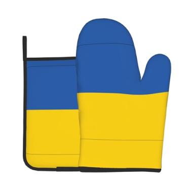 Imagem de Conjunto de luvas de forno com estampa bandeira da Ucrânia, conjunto de 2 peças, adequado para cozinhar, assar e grelhar ao ar livre