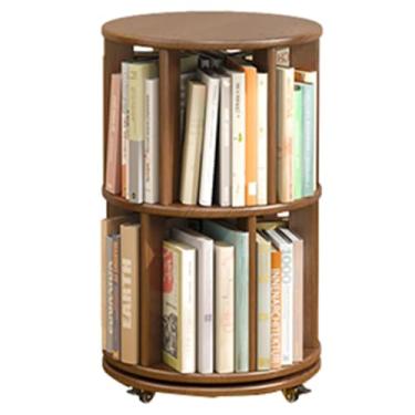 Imagem de Torre de estante rotativa de 360°, suporte de armazenamento de prateleira de livros no chão, organizador de estante de canto pequeno de madeira maciça para quarto e sala de estar - 2 camadas 17,3 x