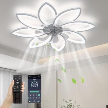 Imagem de SPEVCH Ventiladores de teto de 89 cm com luzes e controle remoto, ventilador de teto moderno com luz, 6 velocidades, 3 cores claras, ventilador de teto de baixo perfil com luz para quarto, sala de