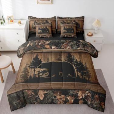 Imagem de Erosebridal Conjunto de edredom Queen de urso preto com 7 peças, campo, rústico, campo, cabana rústica, para crianças e adultos, conjunto de cama de animais da floresta