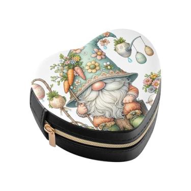 Imagem de Burbuja Caixa de joias em forma de coração de gnomo de Páscoa, mini estojo de joias de viagem para mulheres e meninas, estojo portátil organizador de armazenamento para brincos, anéis, colares e