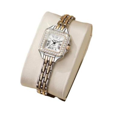 Imagem de Relógio De Pulso Feminino Elegante Com Cristais, Mostrador Quadrado, R