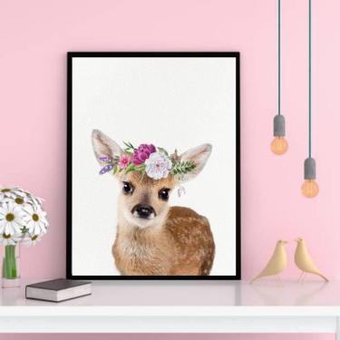 Imagem de Quadro Decorativo Veadinho Coroa De Flores 34x23Cm