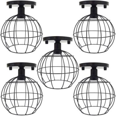 Imagem de 5 Lustres Teto Plafon Industrial Aramado Globo Retrô Luminária Sobrepor Vintage Preto Agp Ilumini