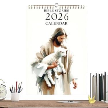 Imagem de Calendário 2026 - calendário cristão 2026 para parede - Arte religiosa de Jesus com ovelhas, histórias bíblicas inspiradoras de 27 x 20 cm | casa, escritório, decoração de igreja, presente para