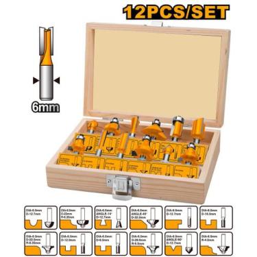 Imagem de Jogo de fresas para tupia 6mm com 12 peças INGCO