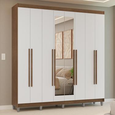 Imagem de Guarda-roupa Casal Com Pés 8 Portas Batentes Com Espelho Rustic-branco-rustic Venus Madesa