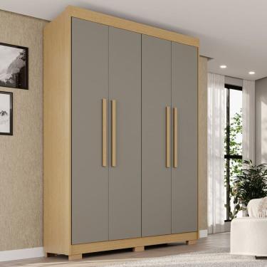 Imagem de Guarda-roupa com Pés 4 Portas 3 Gavetas 100% Mdf Veneza Jequitibá/Granizo