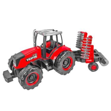 Imagem de Brinquedo Max Trator Fazendeiro Gigante 80 Cm Com Carretinha Arado Til